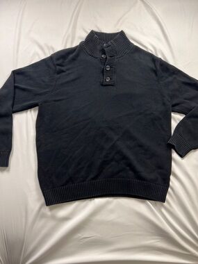 Men's Navy Button-Neck Knit Sweater